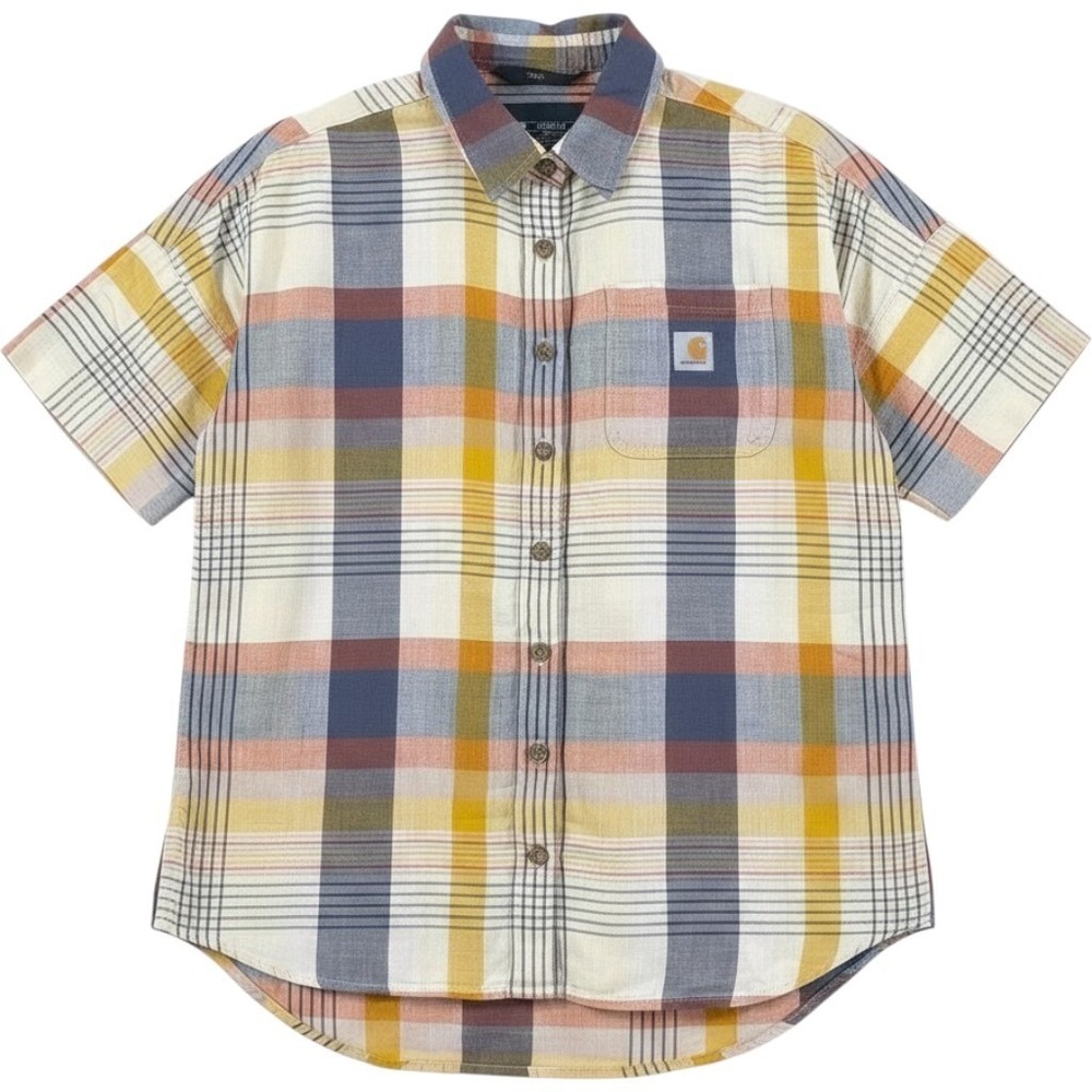 Carhartt 105260 Cotton Loose Fit Plaid Button Front Work Shirt Womens XS